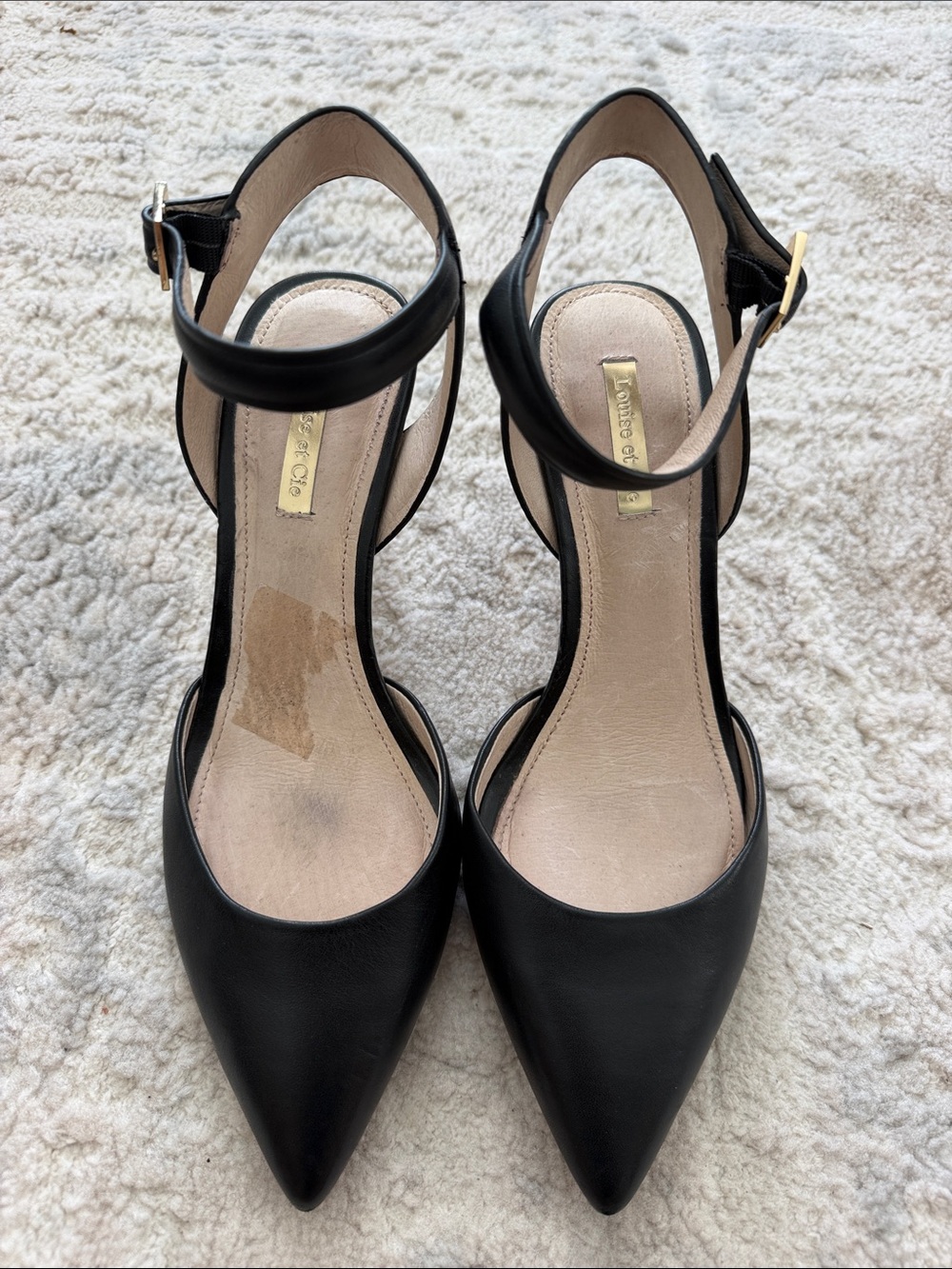 Louise et Cie Black Pointed-Toe Ankle-Strap Heels
